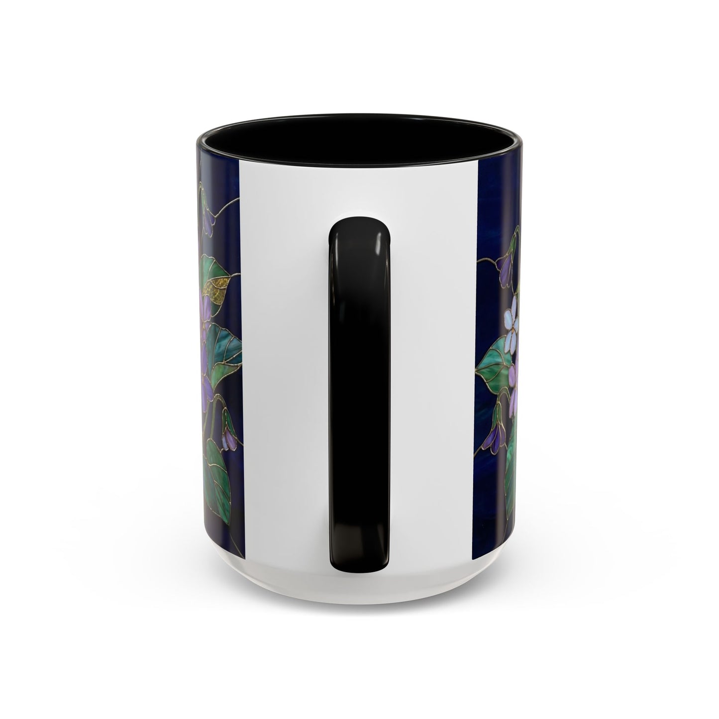 Violet Floral Accent Coffee Mug — Stained Glass Design (11/15oz) - 14588