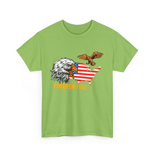 Unisex Heavy Cotton Tee with "Forever Free" Design - Perfect for Patriotic Events, July 4th Celebrations, Gifts, Summer Wear, Casual Outfits - 13692