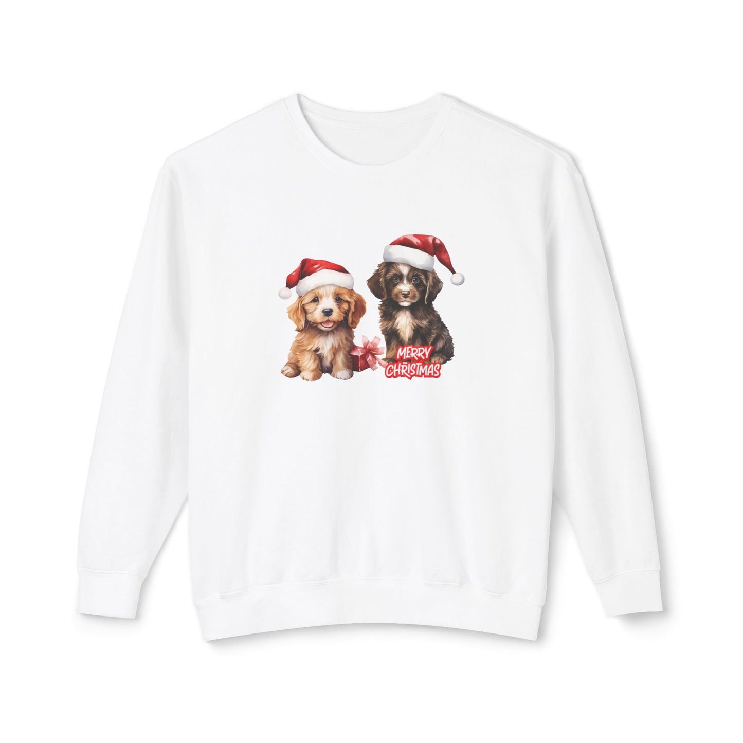 Two Puppies, Merry Christmas - Unisex Lightweight Crewneck Sweatshirt - 10269