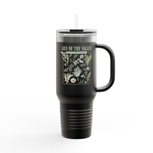 Lily of the Valley 40oz Insulated Travel Mug – Botanical Floral Tumbler with Handle & Straw - 14889