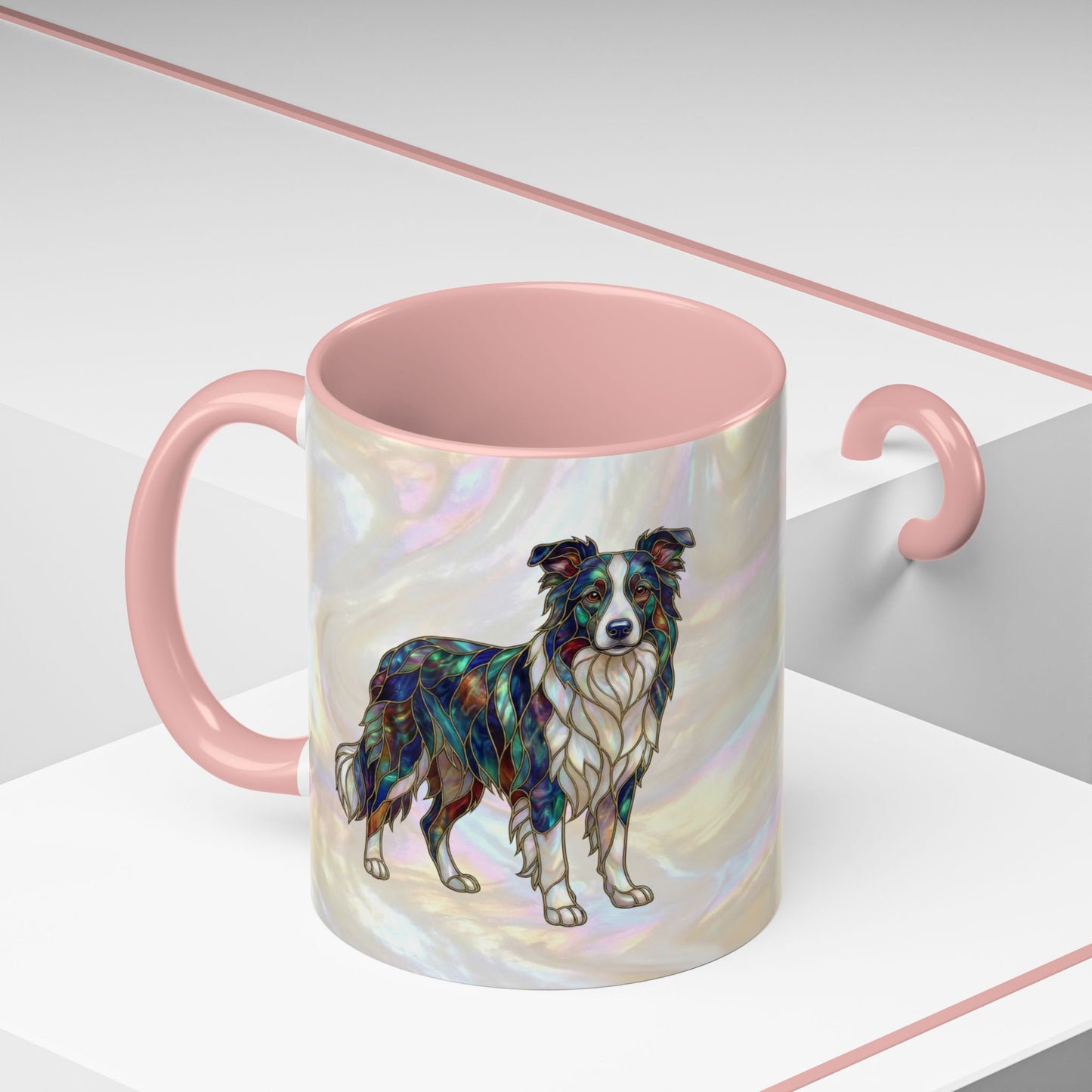 Border Collie Accent Coffee Mug — Stained Glass Design (11/15 oz) - 14619