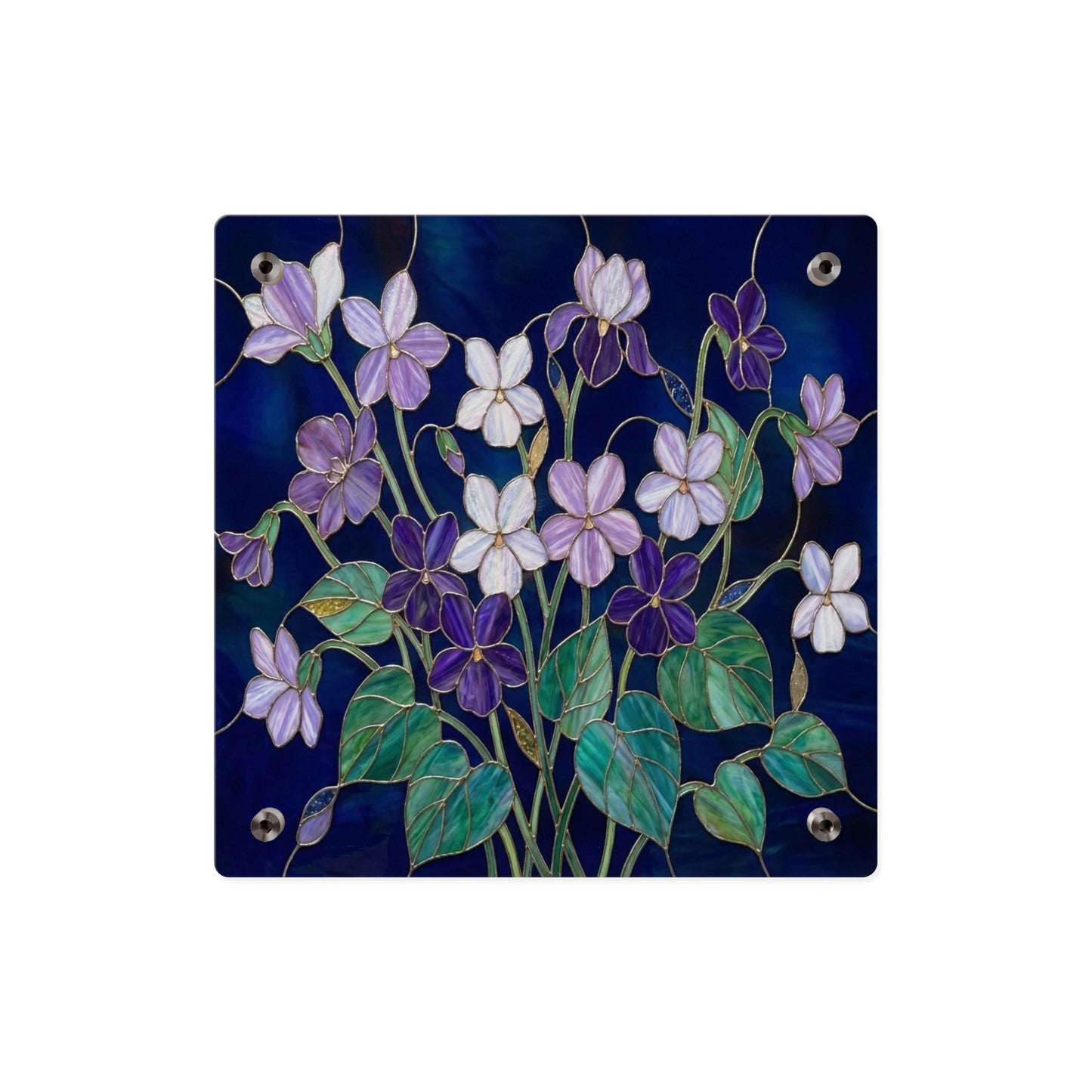 Violet Floral Acrylic Wall Art Panel — Purple Violets on Deep Blue - 14600