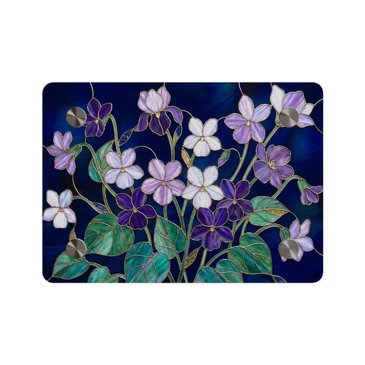 Violet Floral Acrylic Wall Art Panel — Purple Violets on Deep Blue - 14600