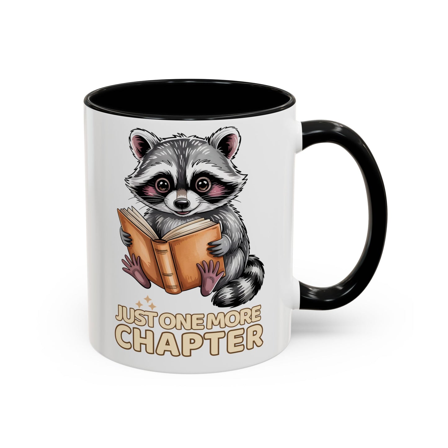 Just One More Chapter Mug – Raccoon Reading Coffee Mug, Book Lover Gift for Teacher or Librarian (11oz / 15oz)- 14792