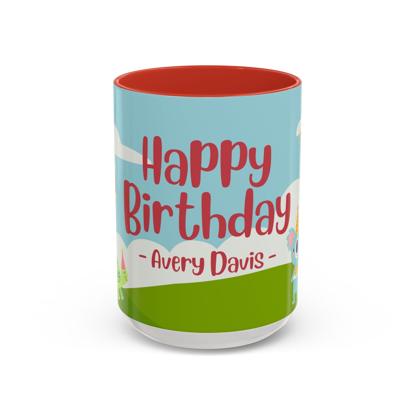 Cute Animals, Happy Birthday, Name Customizable - Accent Coffee Mug (11, 15oz) - 11140