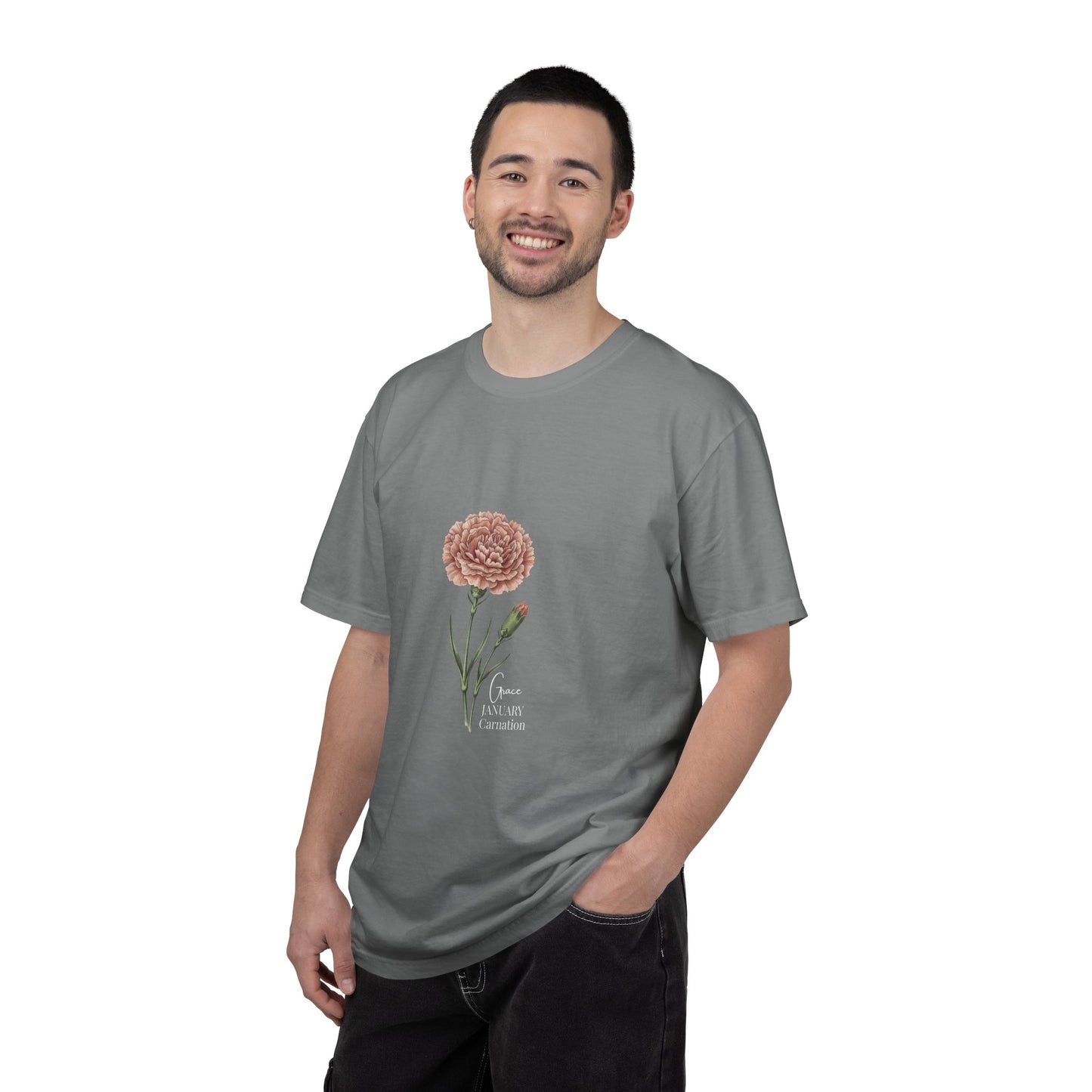 January Carnation Birth Flower T-Shirt – Customizable - 14672