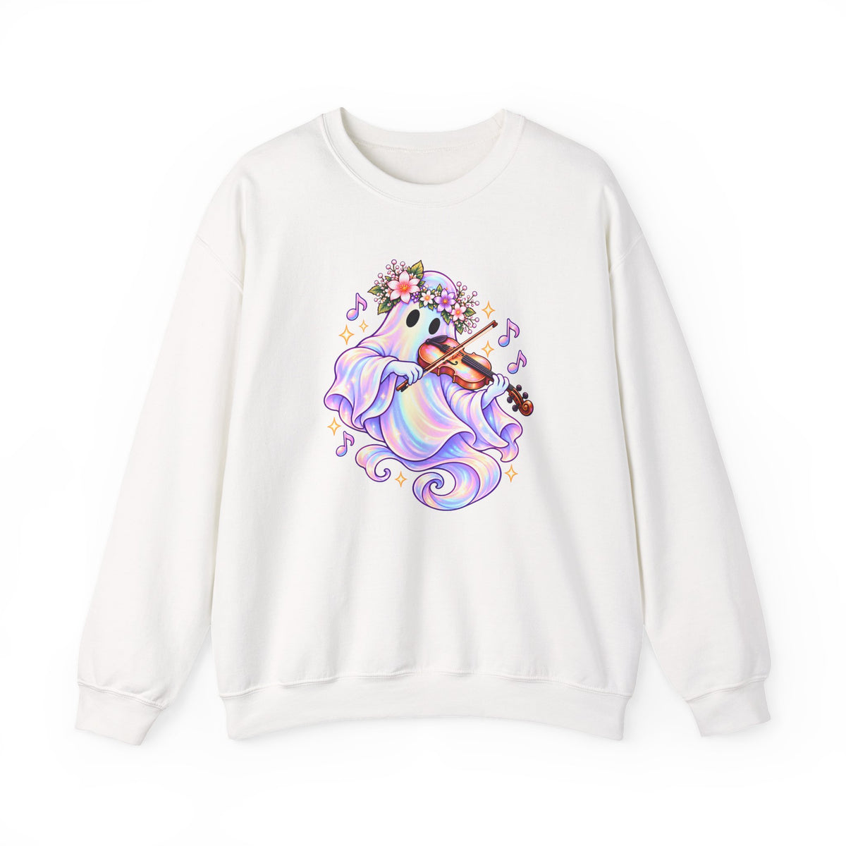Ghost Violin Sweatshirt — Cute Floral Music Lover Crewneck - 14527