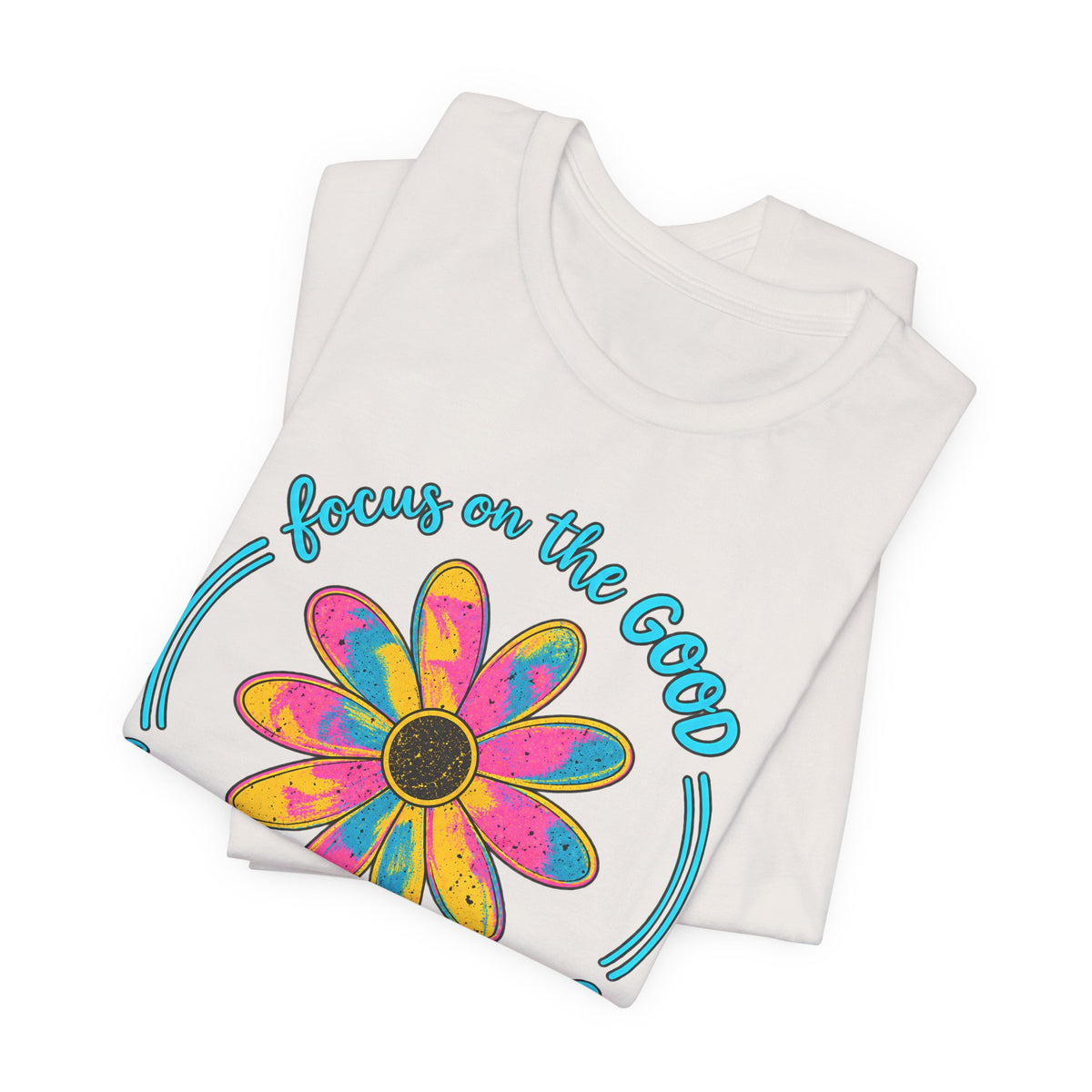 Focus on the Good T-Shirt, Colorful Retro Daisy Graphic Tee - 14563