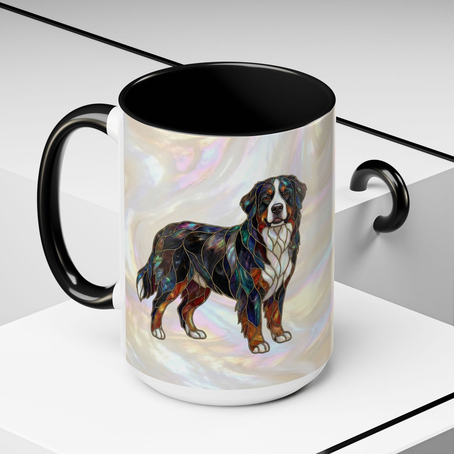 Bernese Mountain Dog Accent Coffee Mug — Stained Glass Design (11/15 oz) - 14617