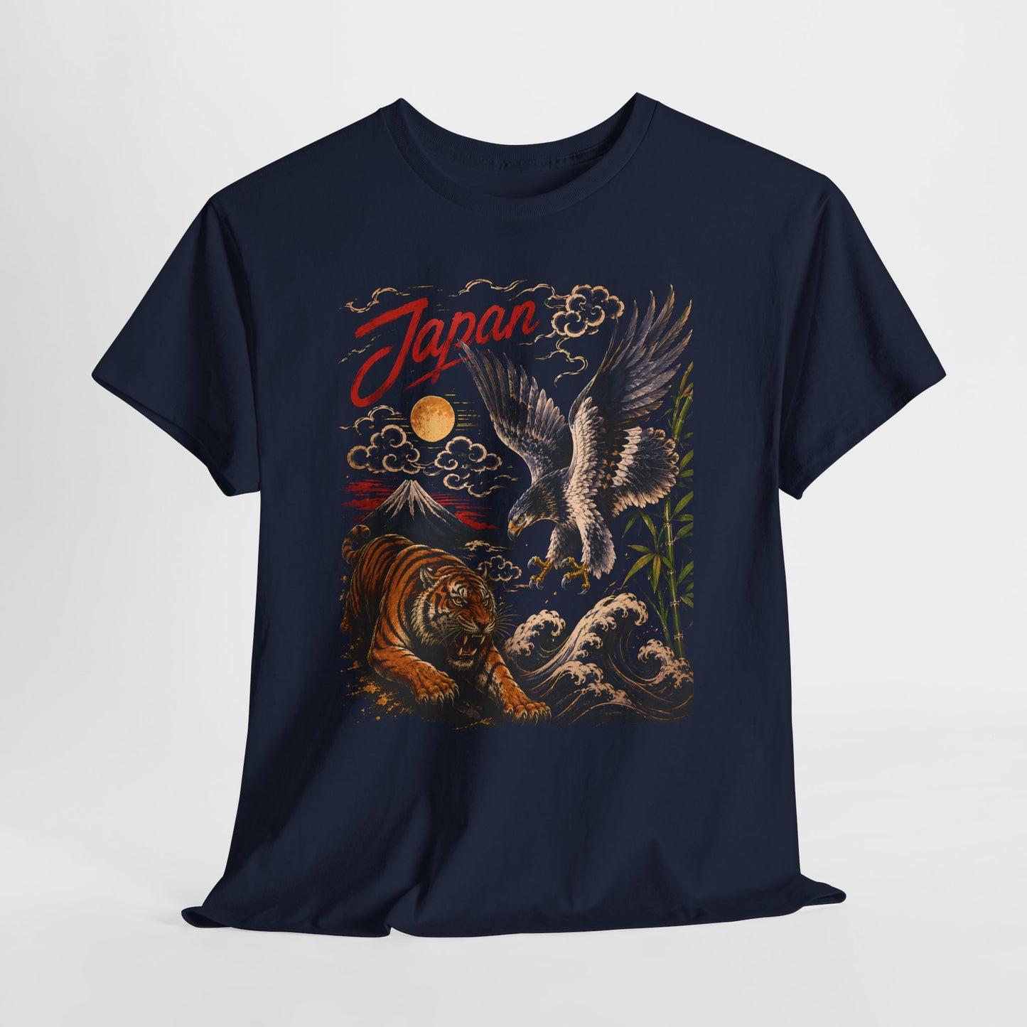 Japan Tiger & Eagle Graphic T-Shirt – Vintage Japanese Tattoo Style Tee - 14910