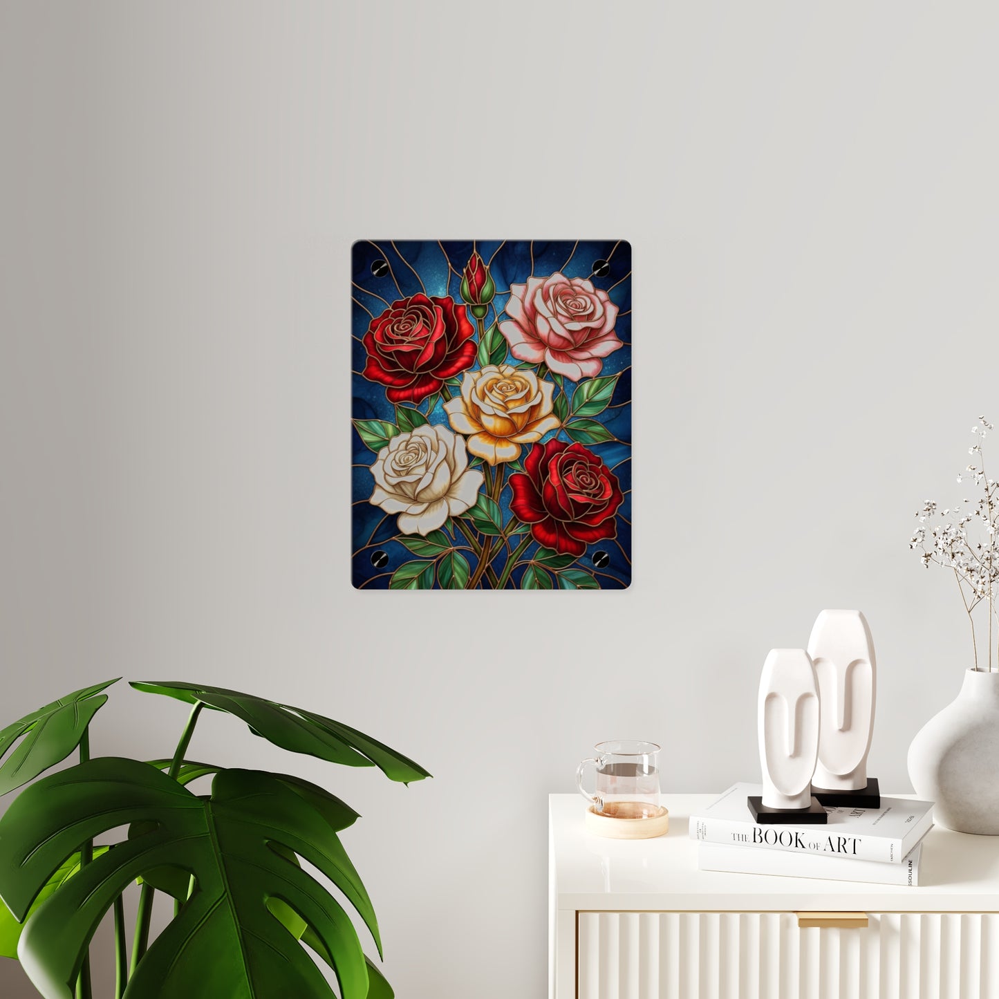 Rose Stained Glass Acrylic Wall Art Panel — Floral Garden Decor - 14604