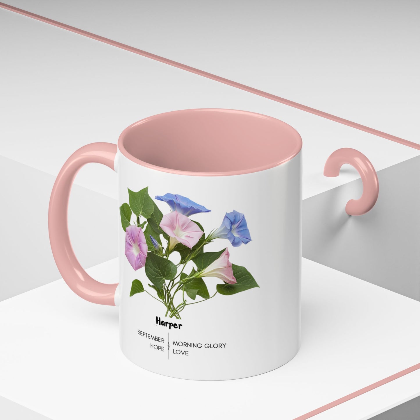 Happy Birthday: September Born, Morning Glory Flower, Customizable - Accent Coffee Mug (11, 15oz)