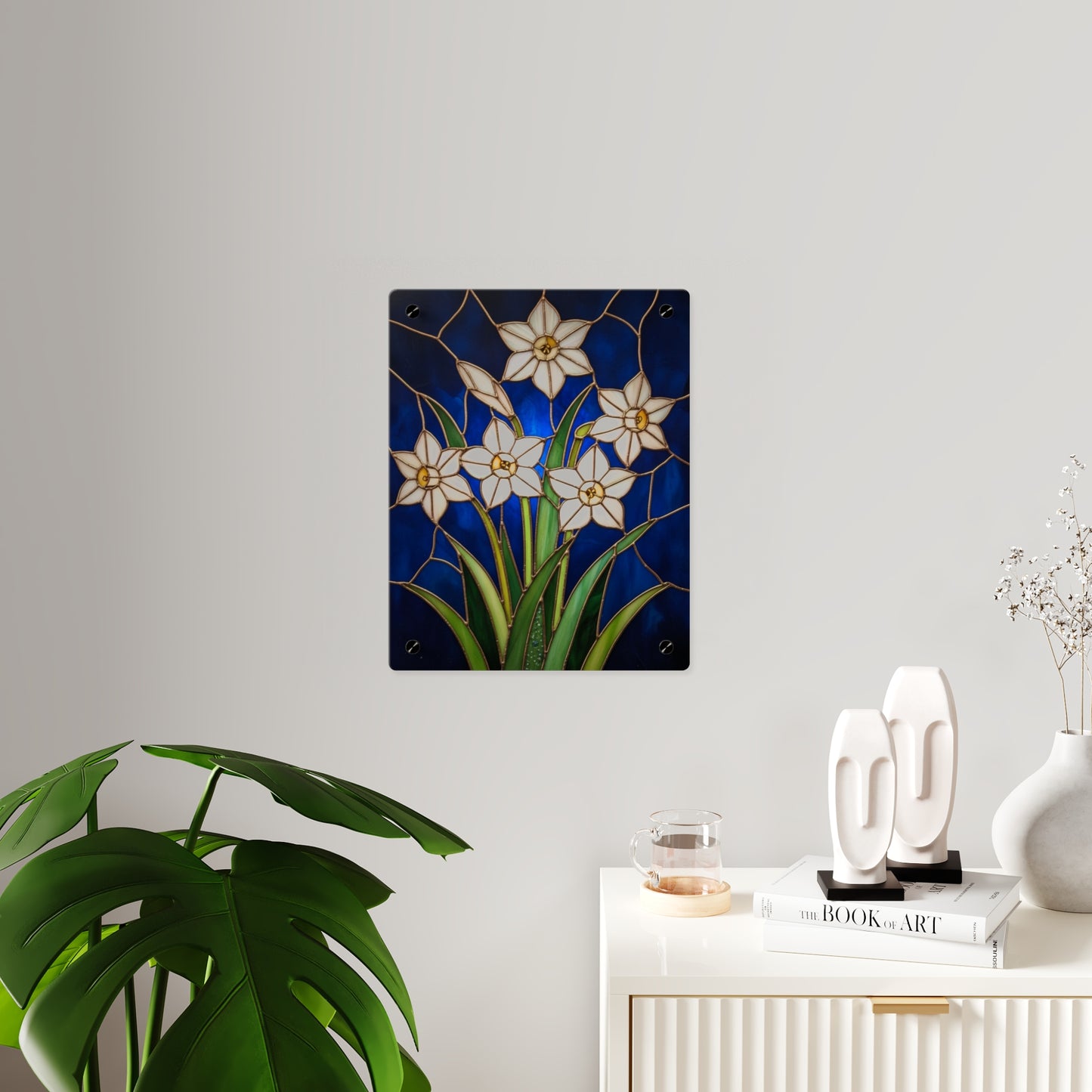 Whitepaper Narcissus Acrylic Wall Art Panel — (Floral Modern Decorative Plaque) - 14598