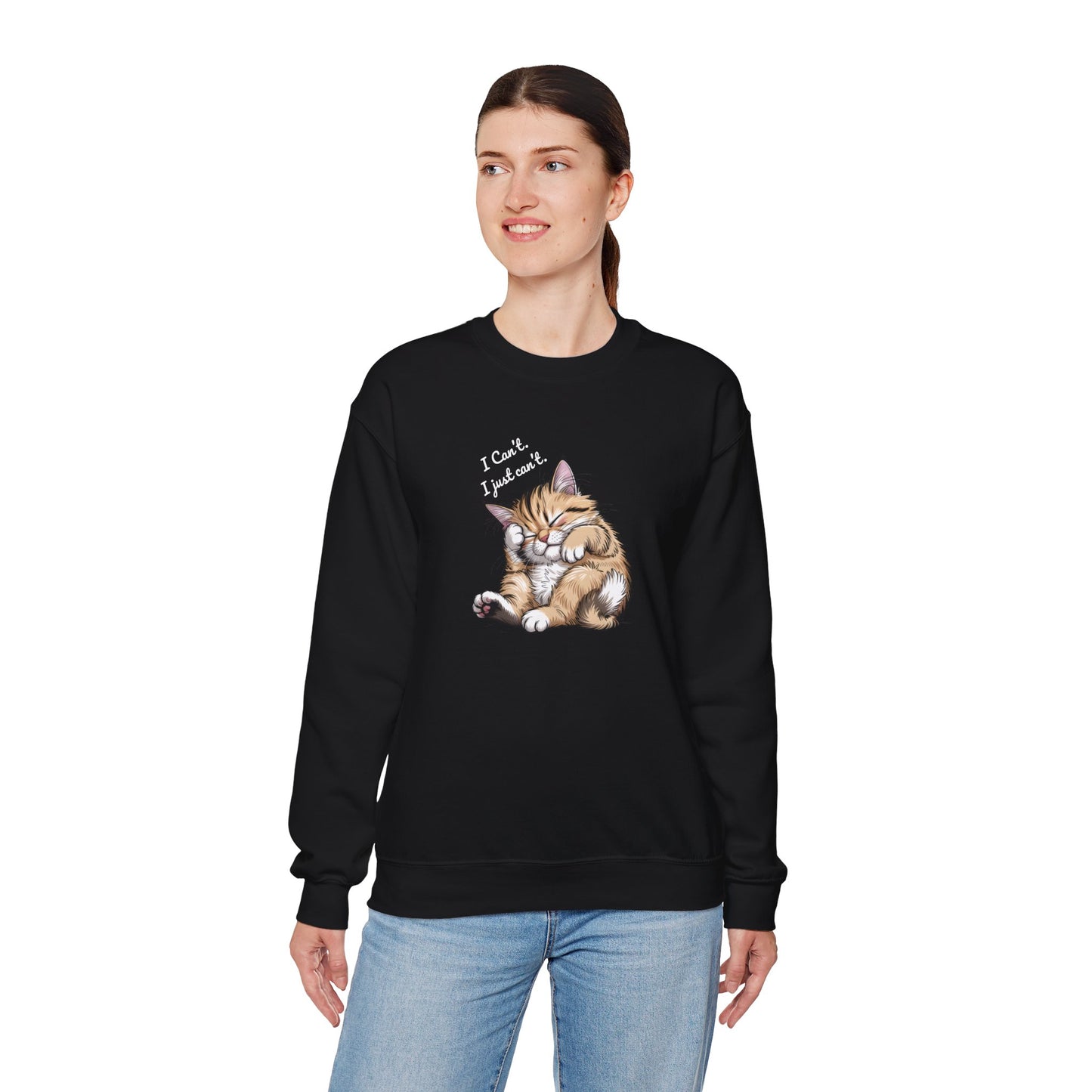 I Can’t, I Just Can’t Cat Sweatshirt – Cute Lazy Cat Crewneck, Funny Gift for Cat Lovers - 14788