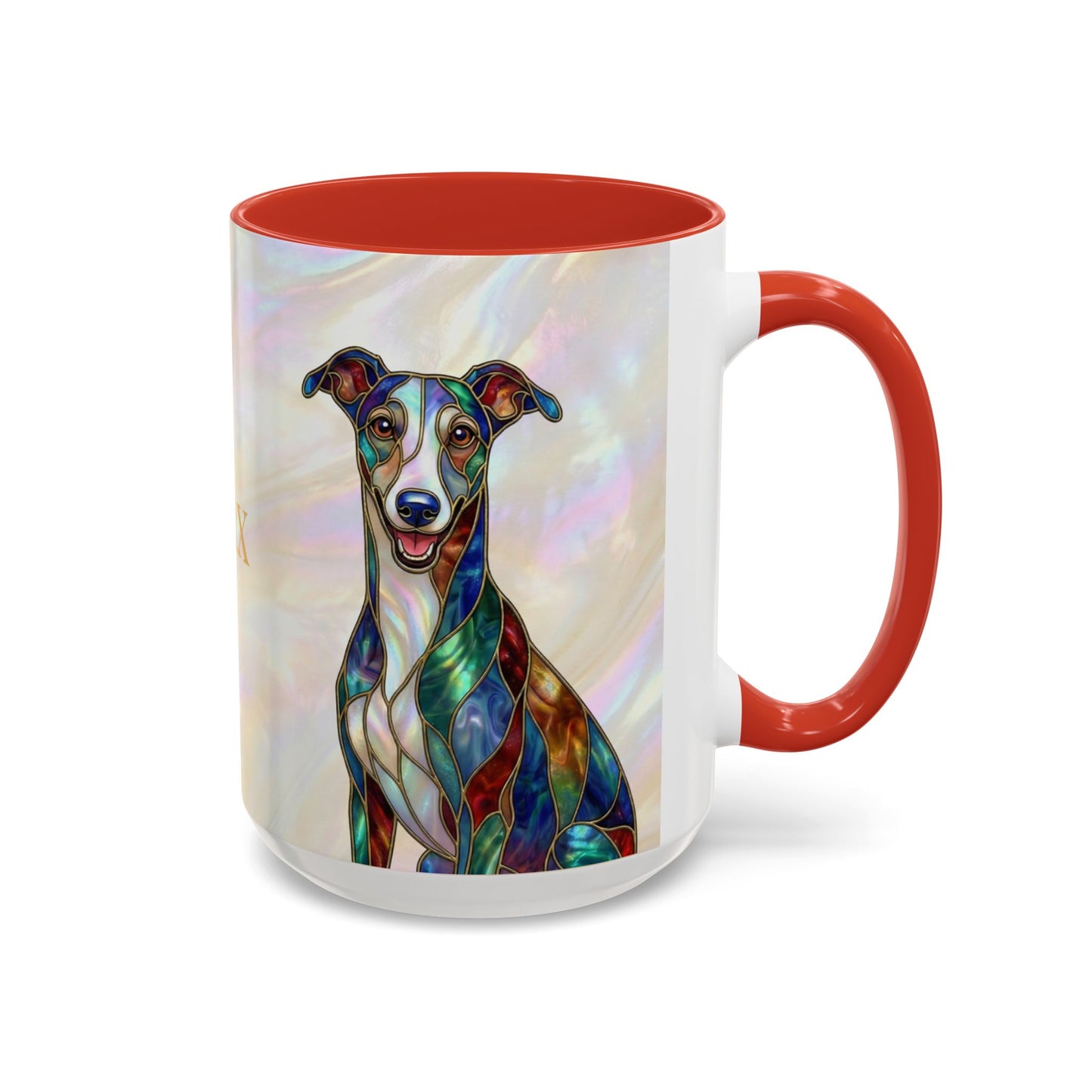 Personalized Greyhound Coffee Mug – Stained Glass Dog Accent Mug (Name Customizable)  - 14523
