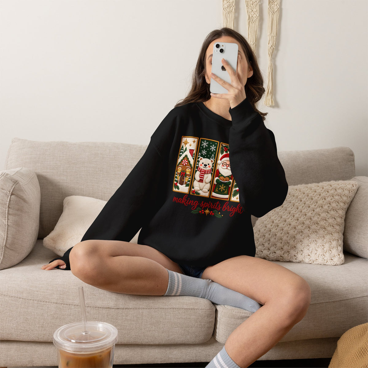 Making Spirits Bright Sweatshirt, Cute Vintage Christmas Crewneck - 14548