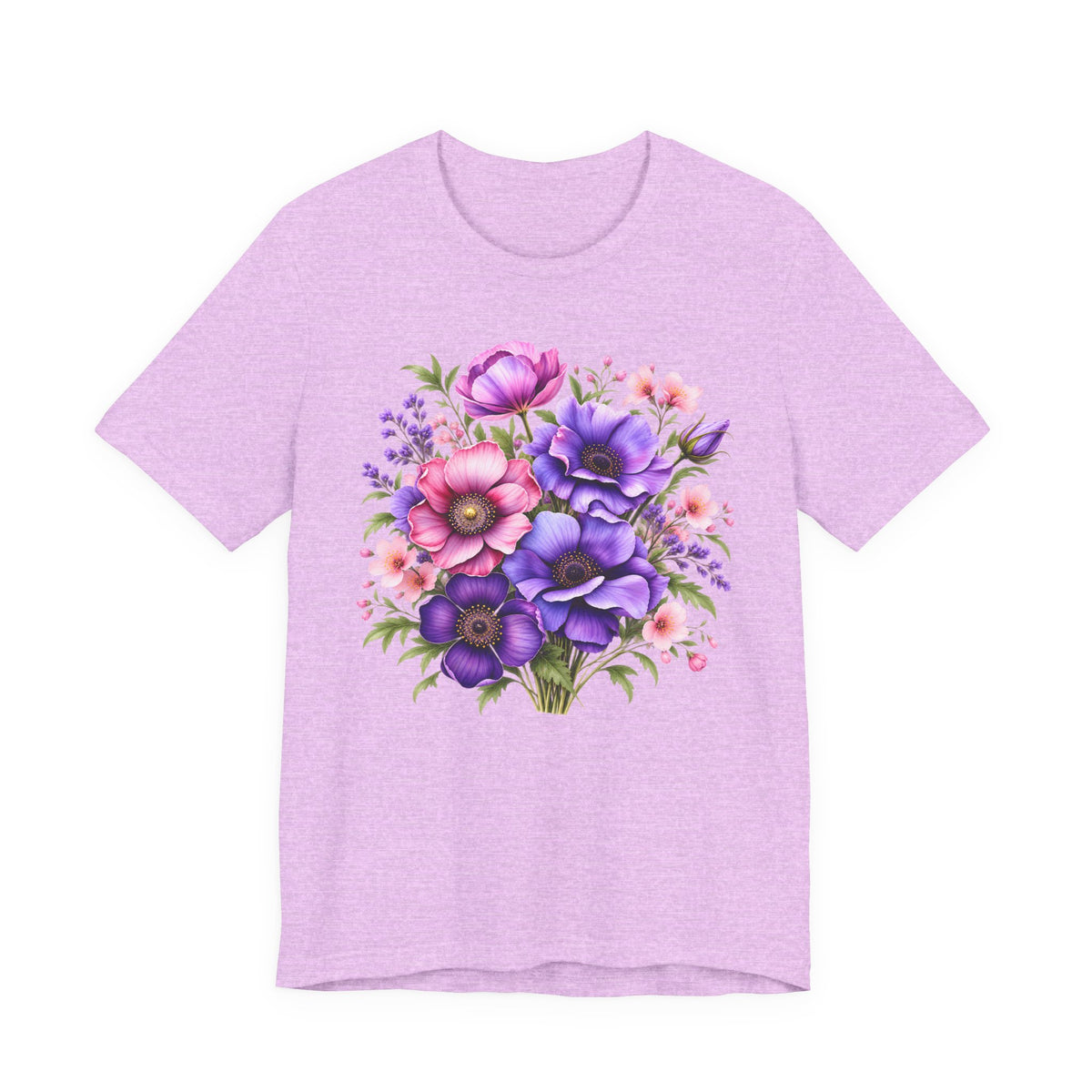 Purple & Pink Floral Bouquet T-Shirt, Colorful Botanical Flower Tee - 14537