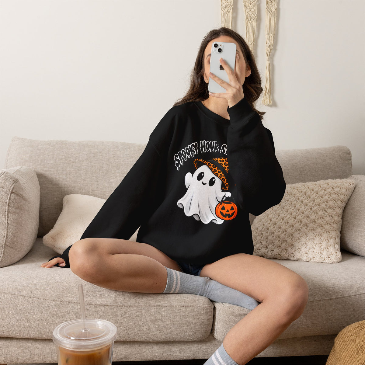 Spooky Hour Starts Now Sweatshirt, Cute Halloween Ghost Crewneck - 14536