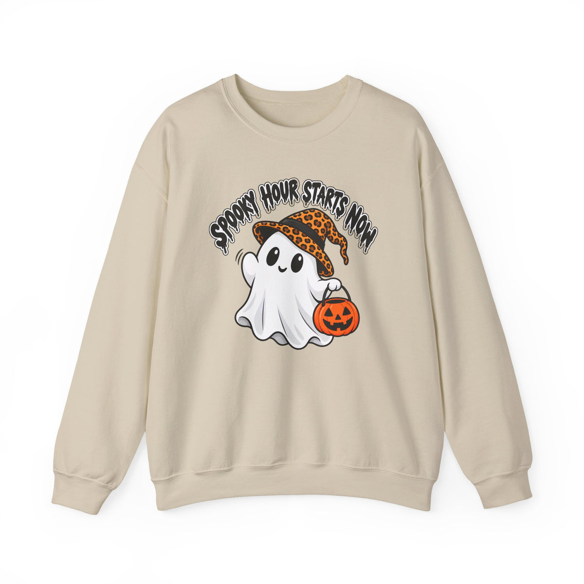 Spooky Hour Starts Now Sweatshirt, Cute Halloween Ghost Crewneck - 14536