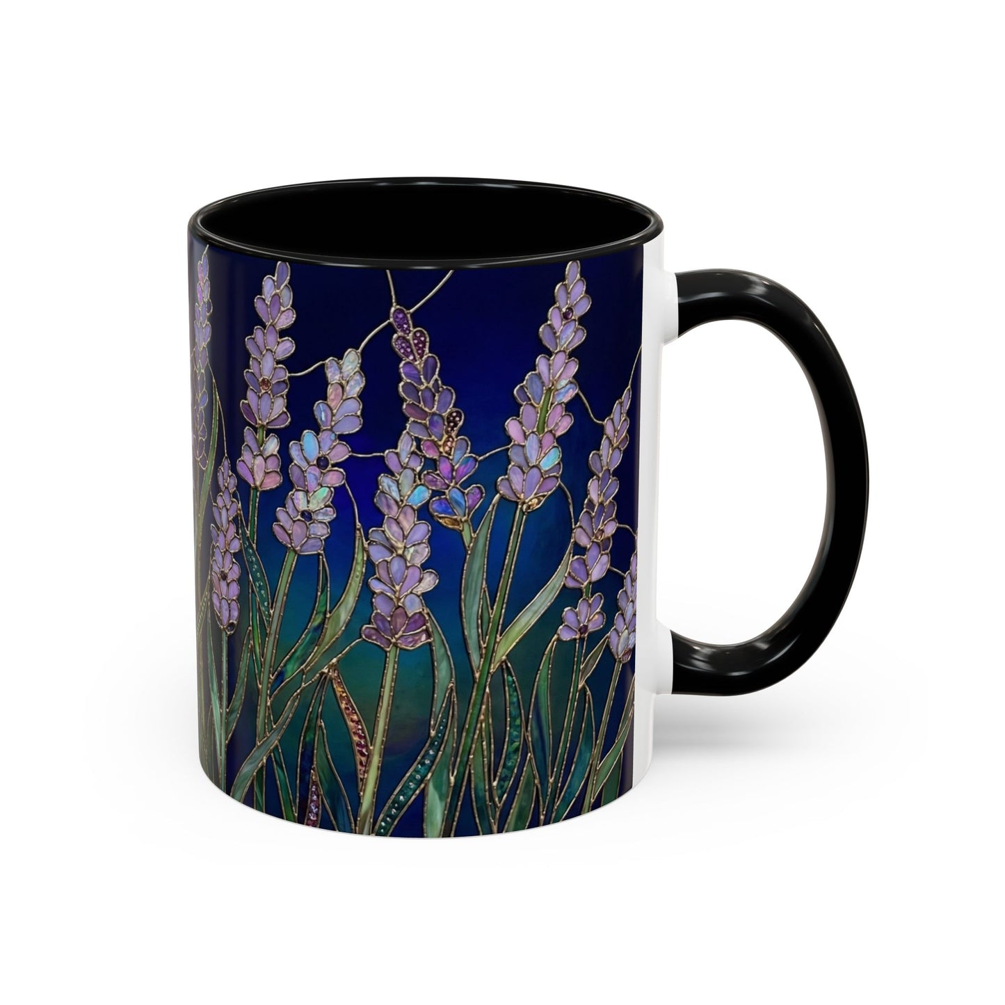 Lavender Floral Accent Coffee Mug — Stained Glass Design 11/15oz - 14531