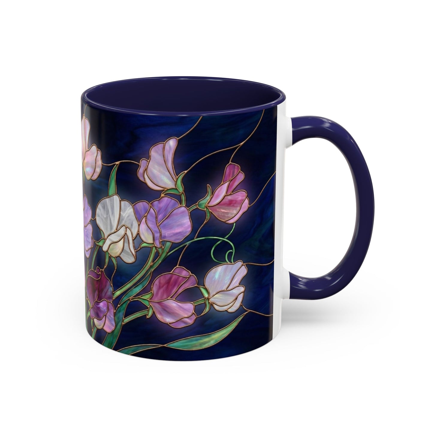 Sweet Pea Floral Accent Coffee Mug — Stained Glass Design 11/15oz - 14587