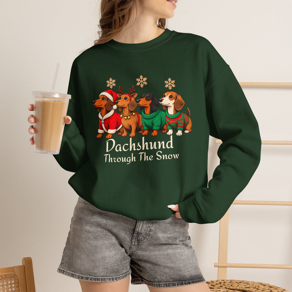 Dachshund Through the Snow Sweatshirt, Cute Christmas Dog Crewneck - 14566