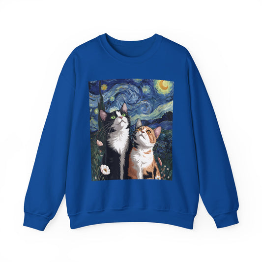 Van Gogh Style Cat Art Sweatshirt - Cozy Unisex Crewneck, Valentines Day Gift for Cat Lovers - 14768