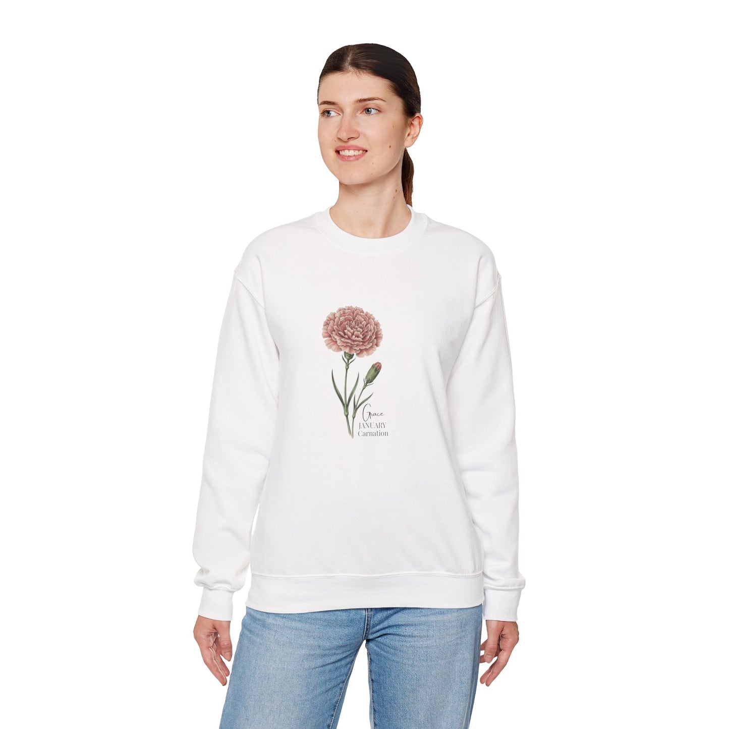 January Carnation Crewneck Sweatshirt — Customizable - 14673