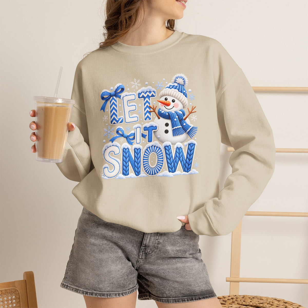 Let It Snow Sweatshirt,  Cute Snowman Winter Christmas Crewneck - 14545