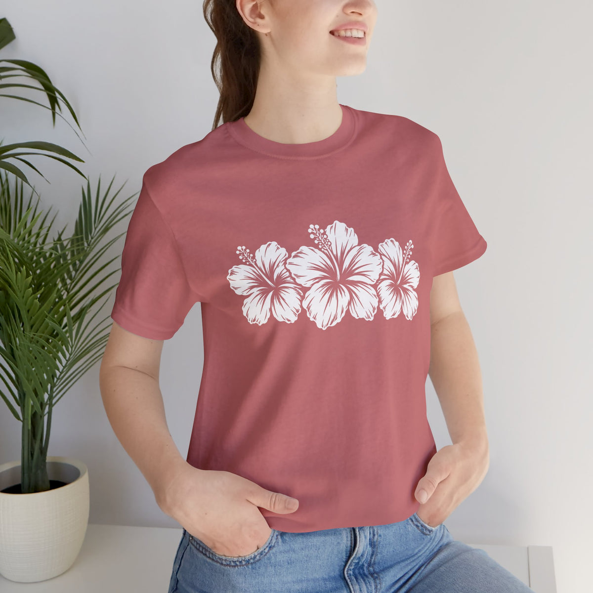 Hibiscus Floral T-Shirt,  Tropical Flower Graphic Tee - 14995
