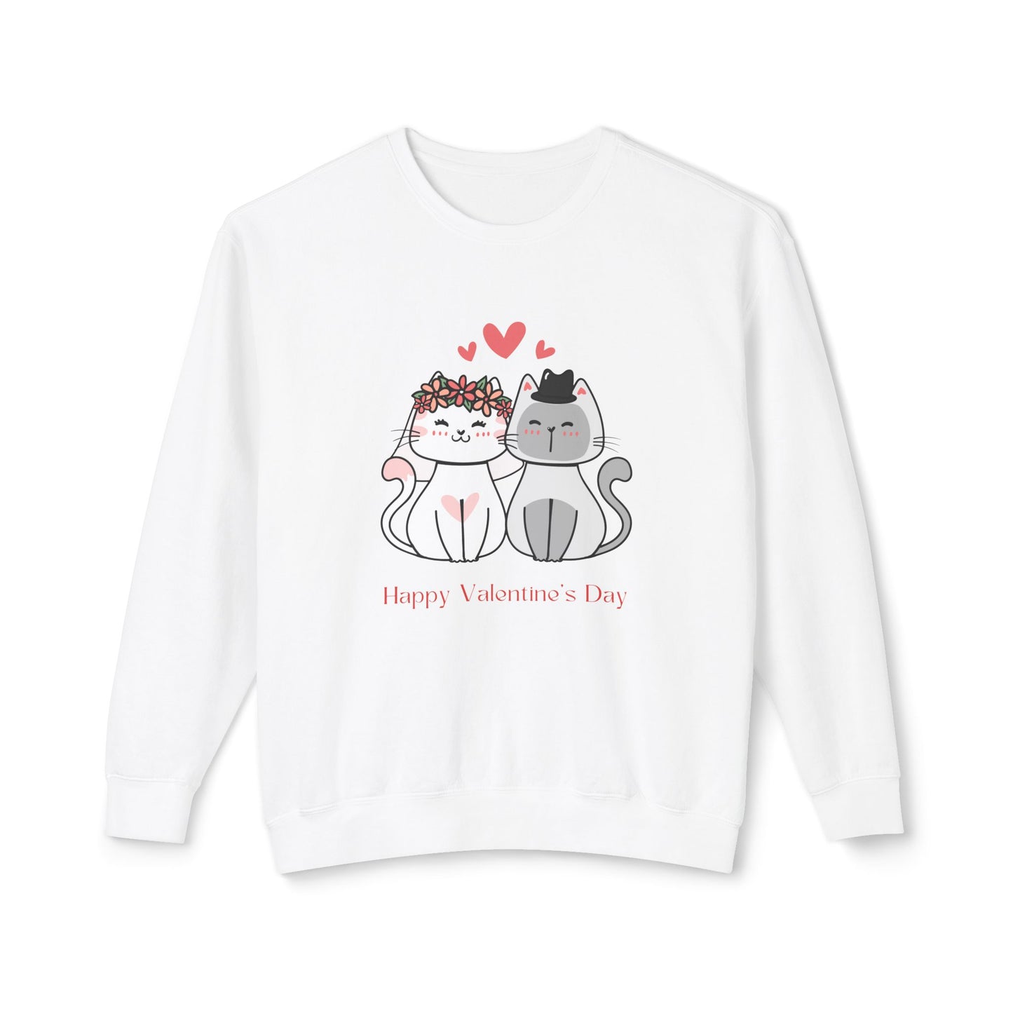Two Cats, Happy Valentine's Day - Unisex Lightweight Crewneck Sweatshirt - 11387