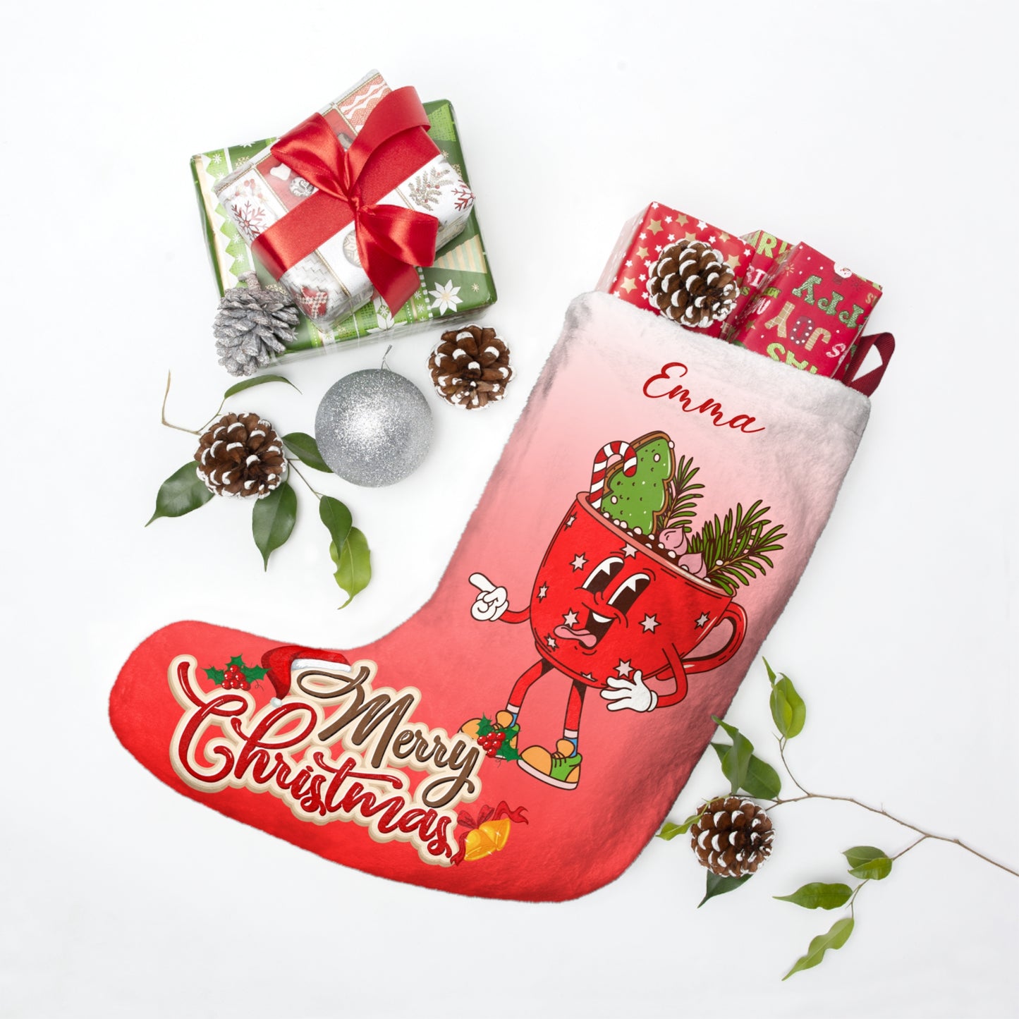 Emma, Winter Drinks, Customizable - Christmas Stockings - 10205