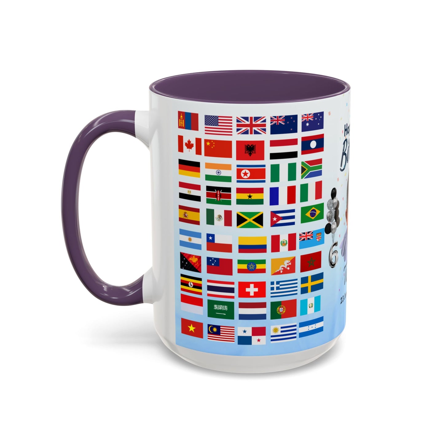 Kids, Happy Birthday, World Flag Fan, Details Customizable - Accent Coffee Mug (11, 15oz) - 11232
