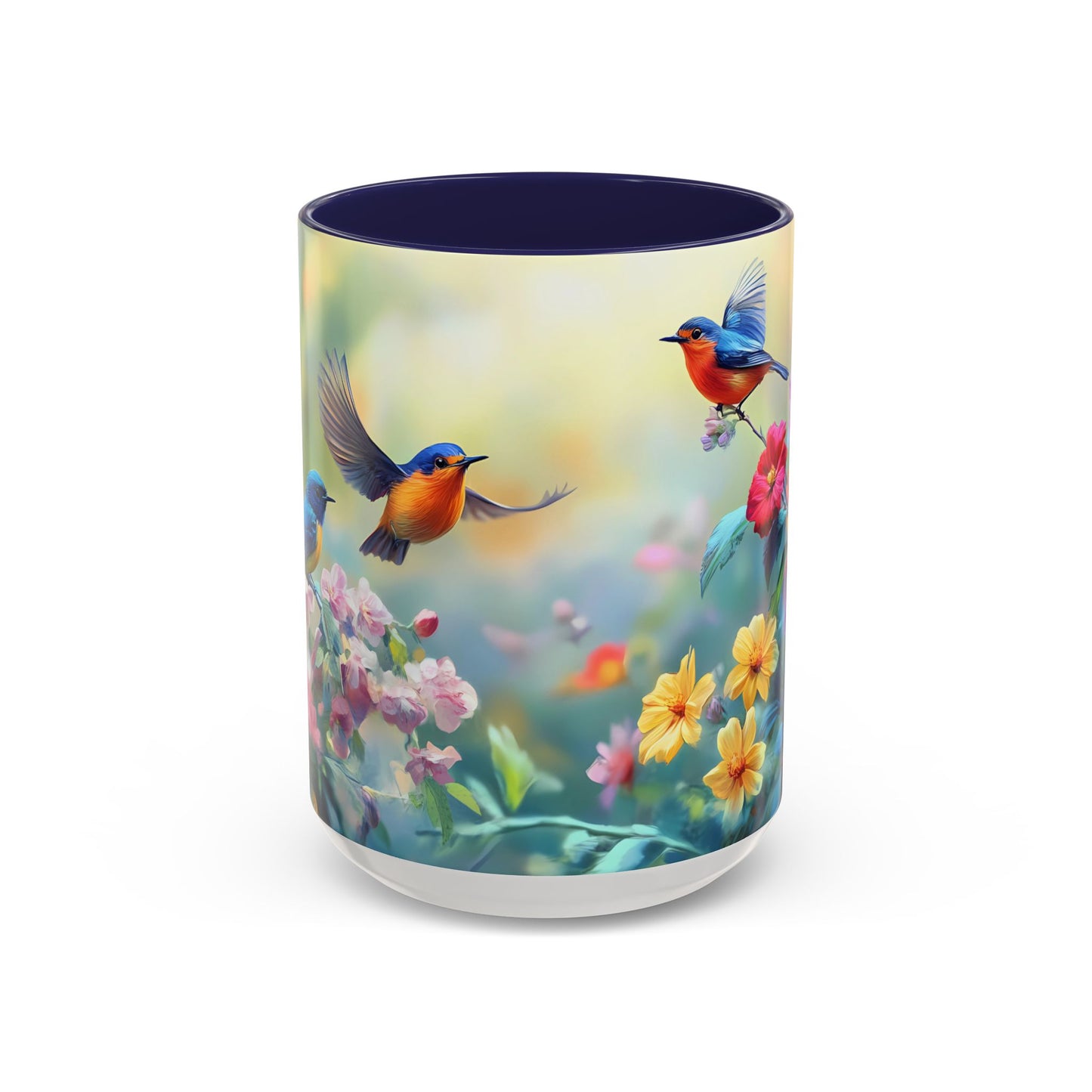Charming Nature-Inspired Accent Coffee Mug with Colorful Birds & Flowers - 11913