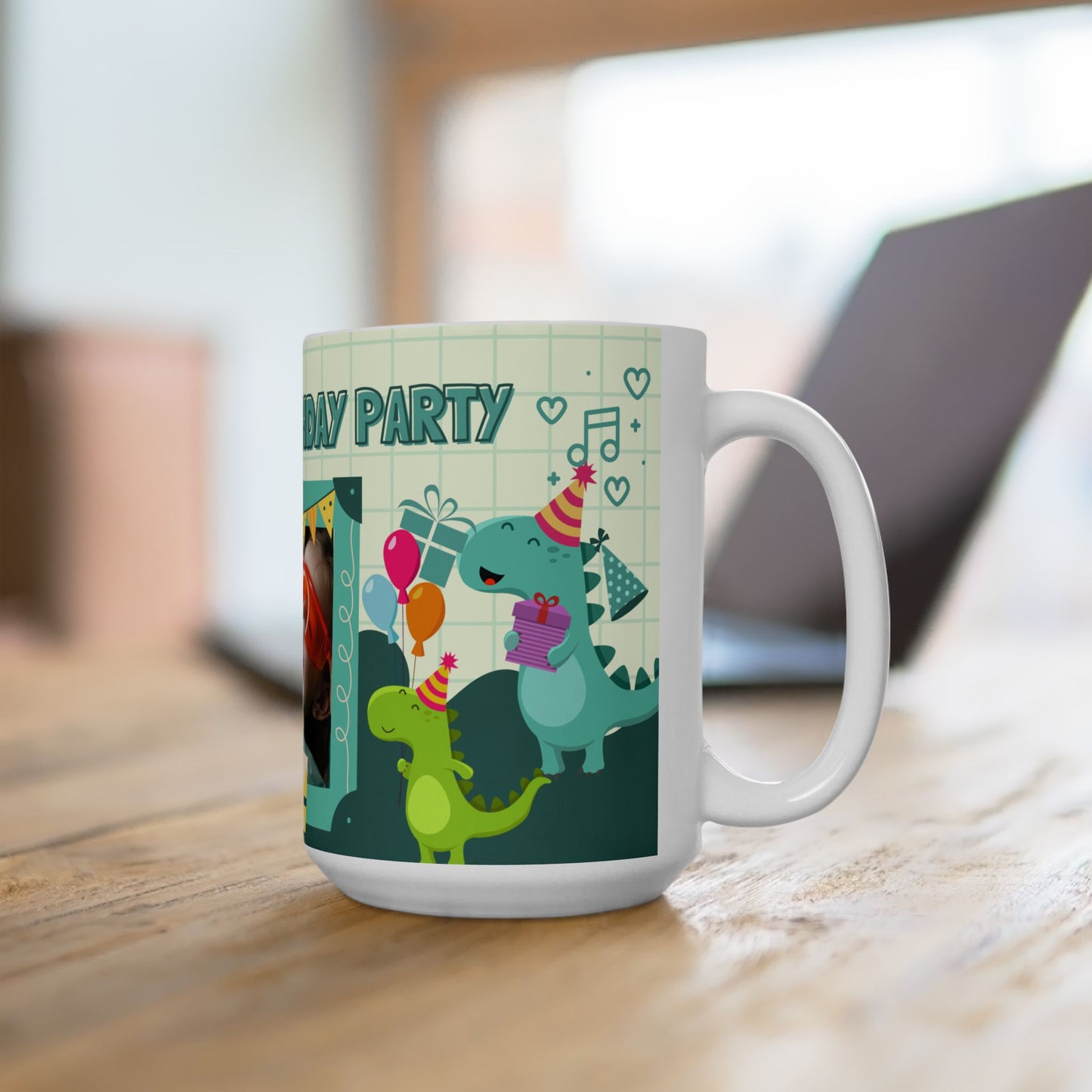 Birthday Party Dino Mug, Fun Kids Mug, Celebration Drinkware, Dinosaur Gift, Party-Themed Ceramic - 14000
