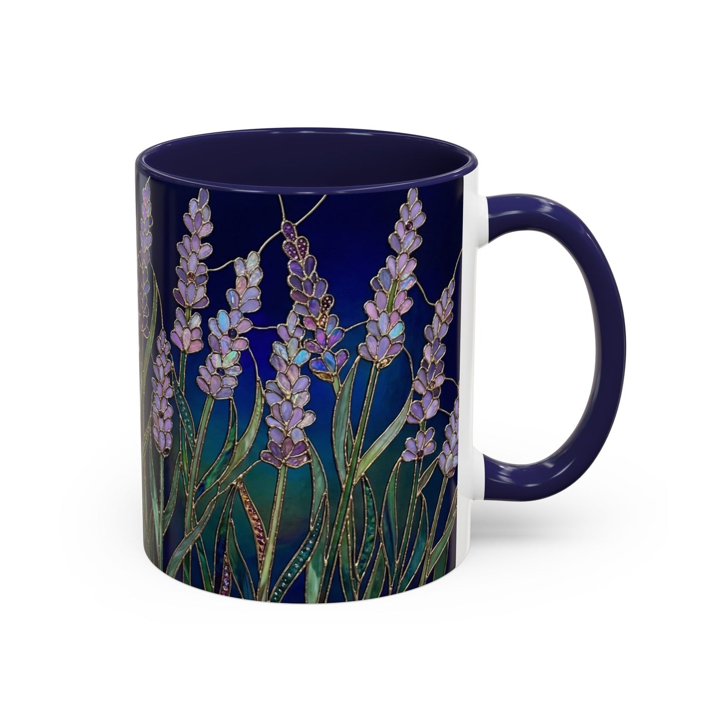 Lavender Floral Accent Coffee Mug — Stained Glass Design 11/15oz - 14531