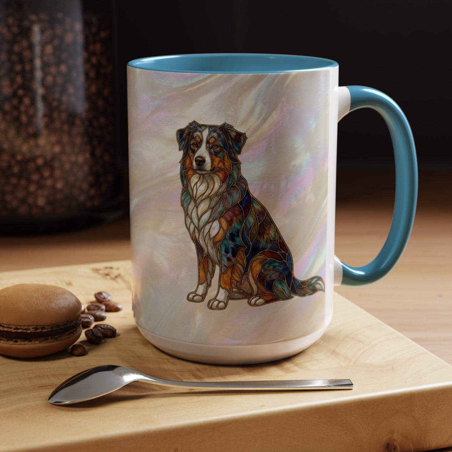 Australian Shepherd Accent Coffee Mug — Stained Glass Design (11/15oz) -14614