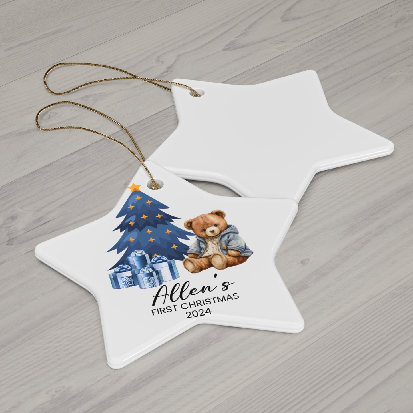 First Christmas, Baby Boy, Teddy Bear, Customizable - Ceramic Ornament, 4 Shapes - 10018