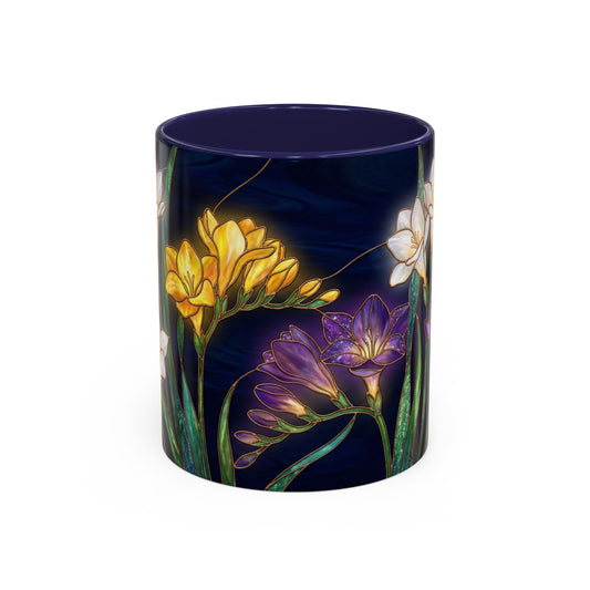 Freesia Floral Accent Coffee Mug — Stained Glass Design (11/15 oz) - 14566