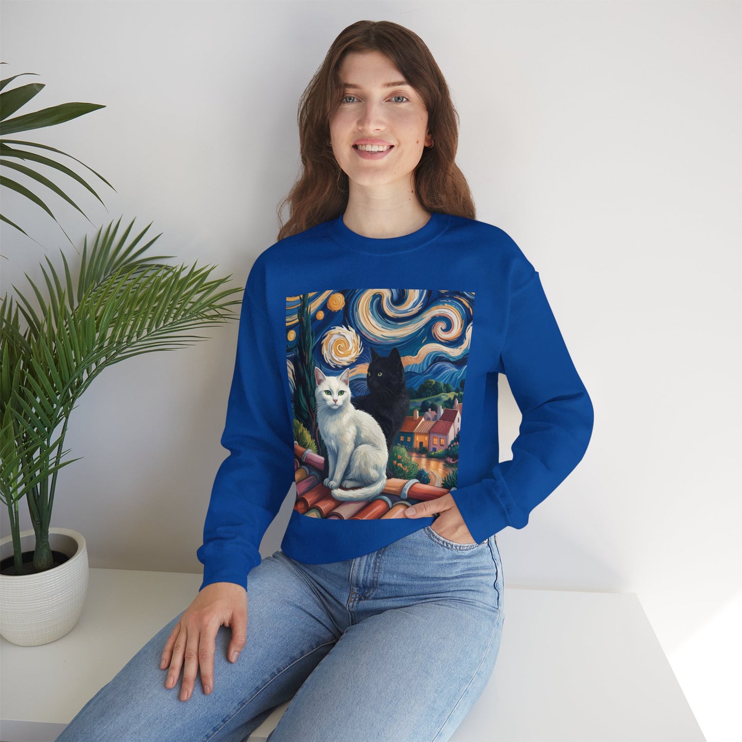 Van Gogh Style Cat Art Sweatshirt - Cozy Unisex Crewneck, Valentines Day Gift for Cat Lovers - 14761