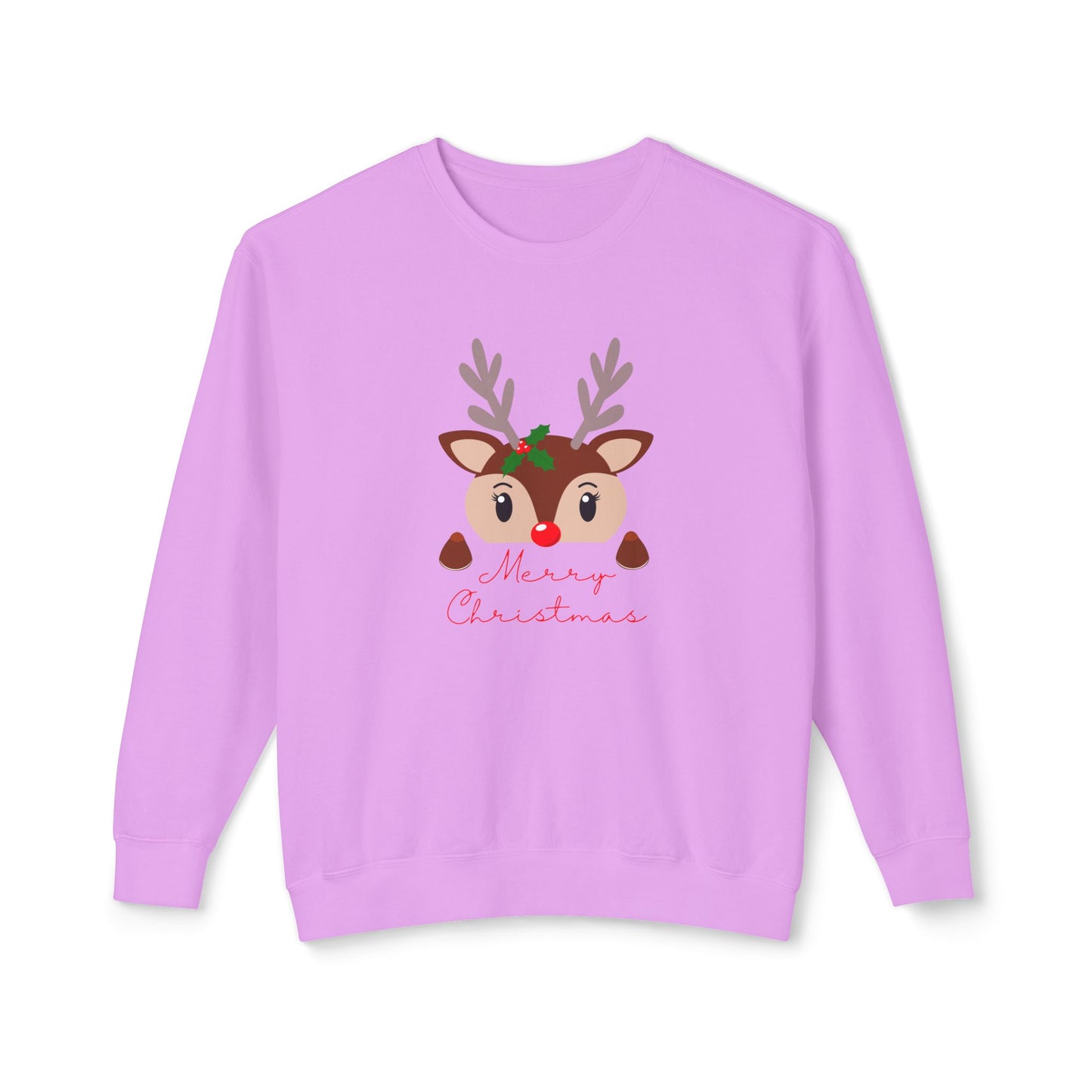 Reindeer, Merry Christmas - Unisex Lightweight Crewneck Sweatshirt - 10491