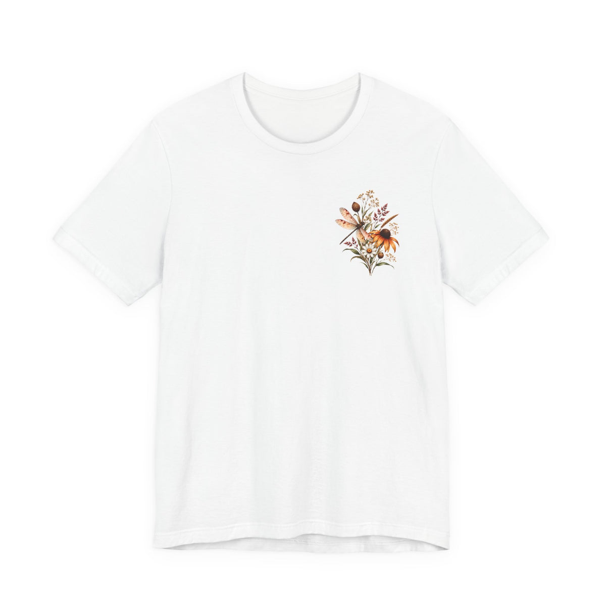 Vintage Wildflower & Dragonfly T-Shirt, Botanical Front & Back Tee - 14549