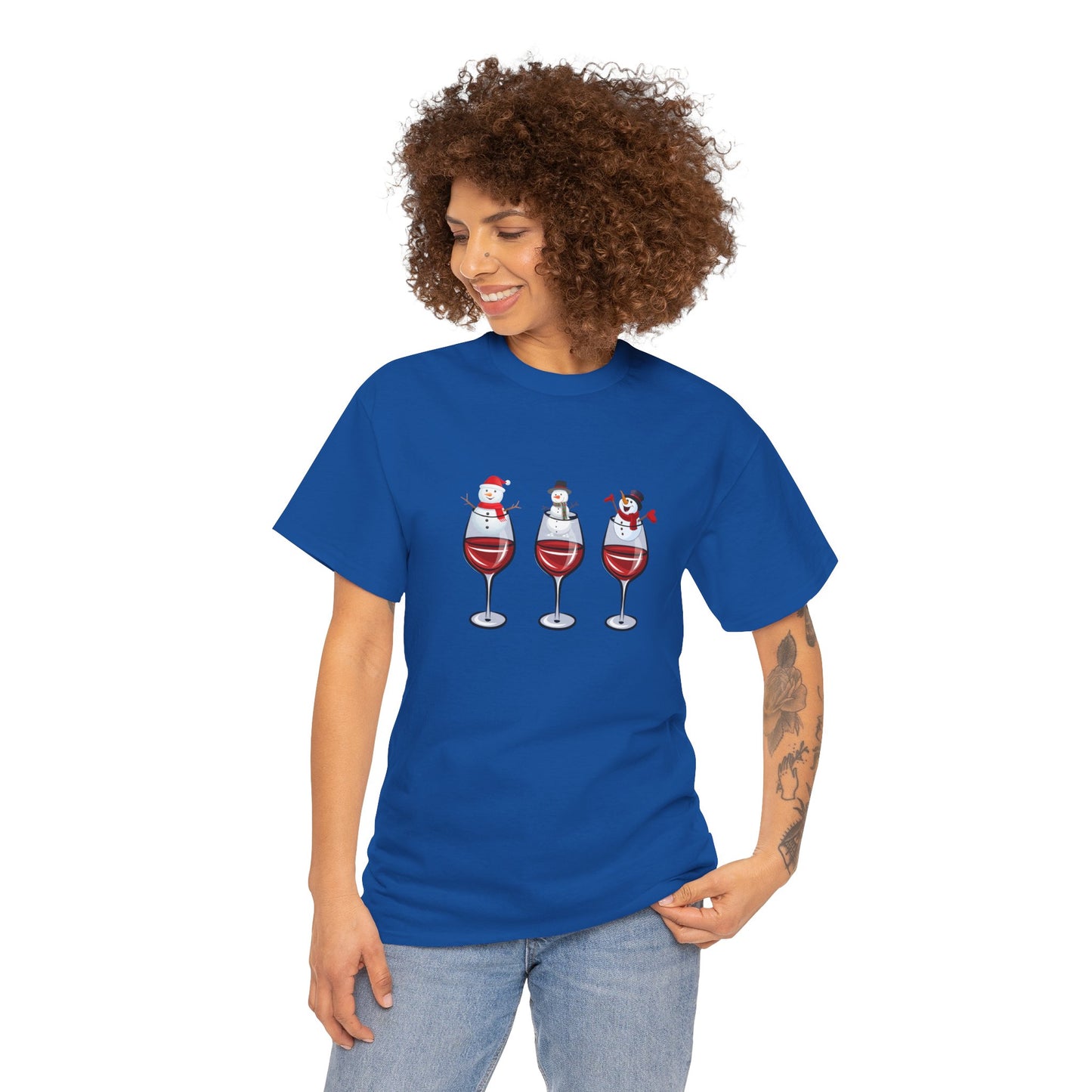 Snowmen & Glass of Wine - Unisex Heavy Cotton Tee