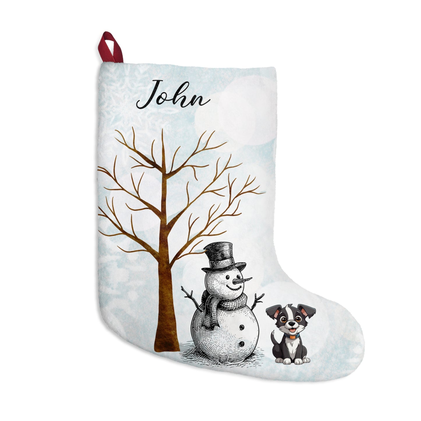 John, Snowman With a Puppy, Customizable - Christmas Stockings