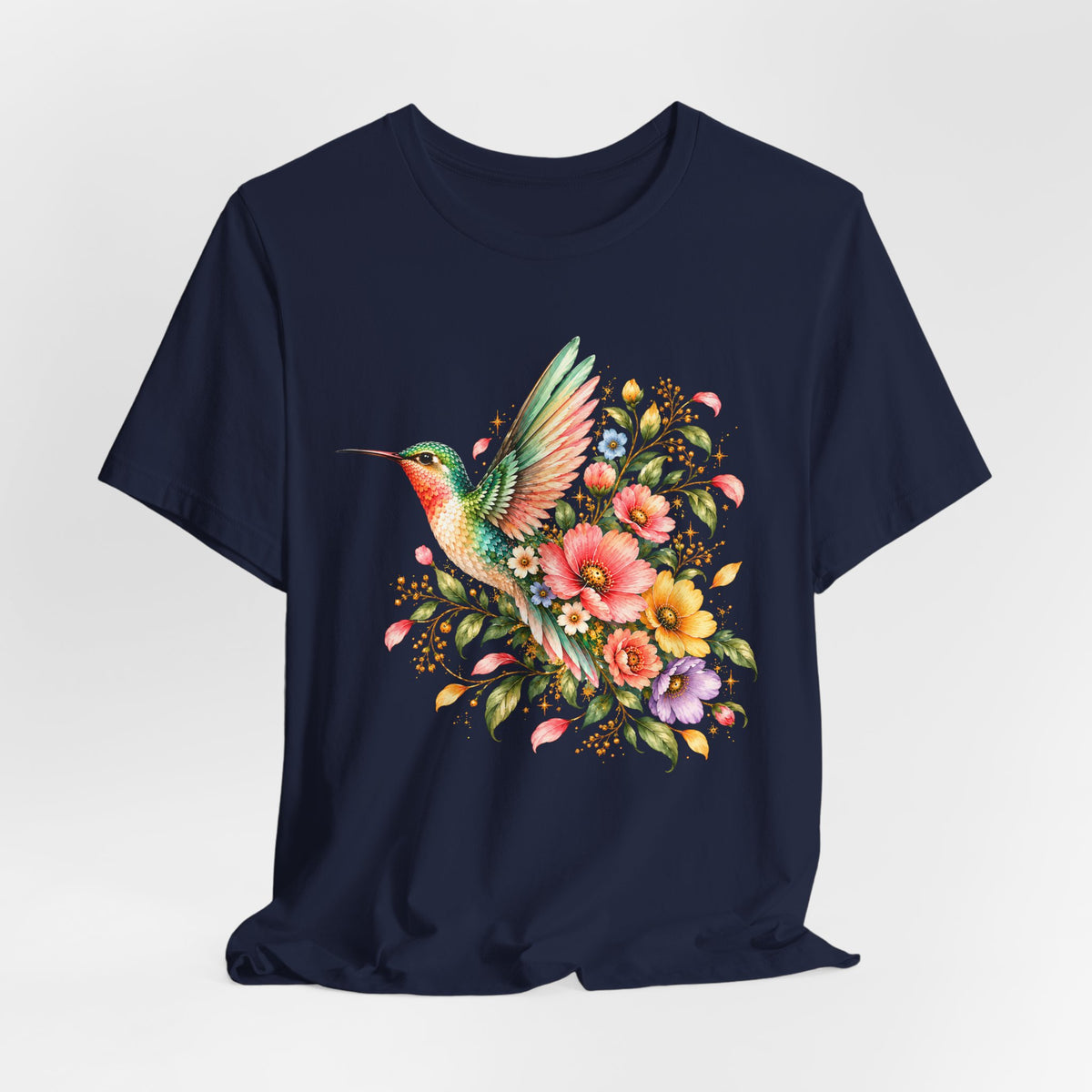 Colorful Hummingbird Floral T-Shirt, Nature Lover Tee - 14516