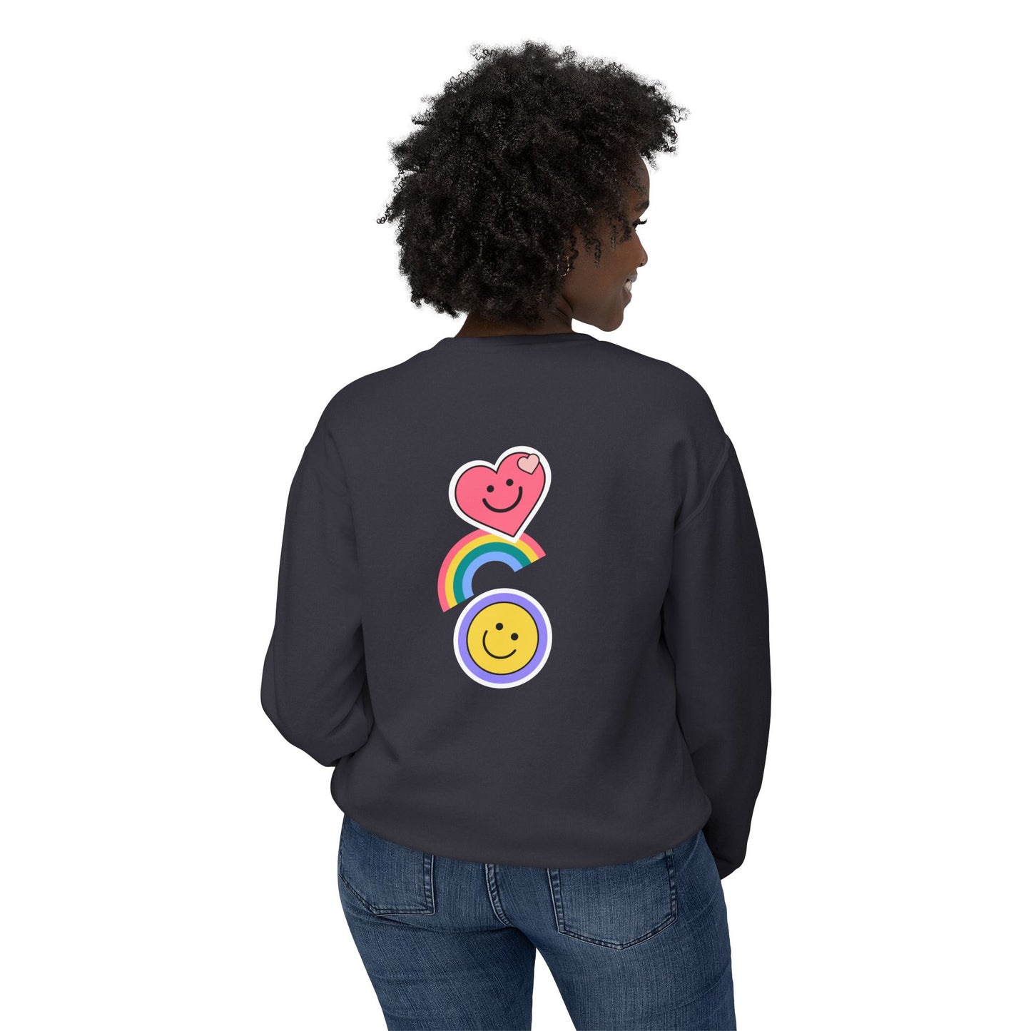 Flowers, Heart, Rainbow, Happy Face - Unisex Lightweight Crewneck Sweatshirt - 11485