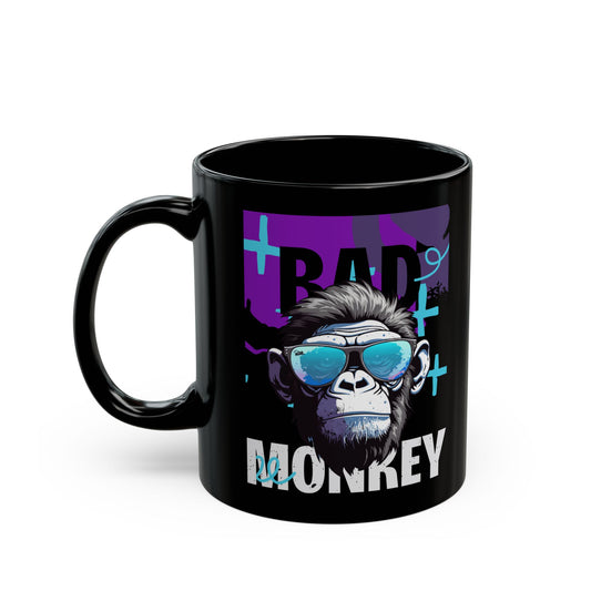 Bad Monkey Black Mug: Fun Coffee Cup for Gift, Black Ceramic Mug, Unique Mug for Animal Lovers, Cool Office Mug - 14081