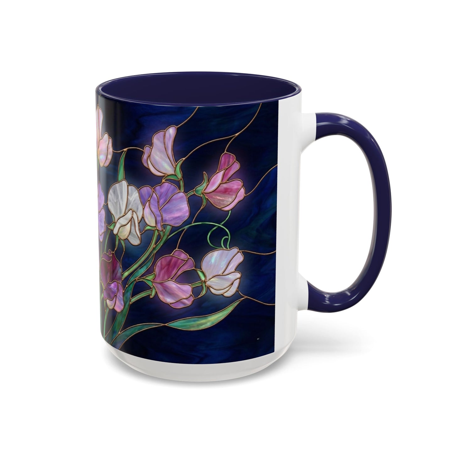 Sweet Pea Floral Accent Coffee Mug — Stained Glass Design 11/15oz - 14587