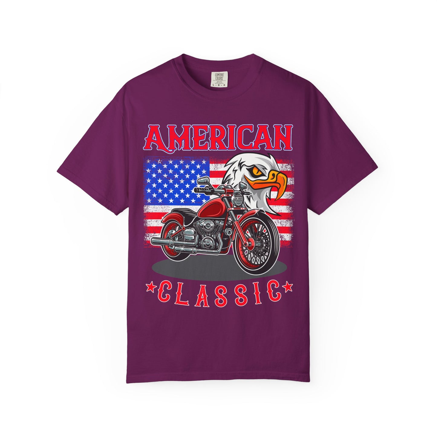 American Classic Tee, Unisex Garment-Dyed T-shirt, Biker Gift, Patriotic Apparel, Rider and Eagle Fashion, Vintage Style - 13658