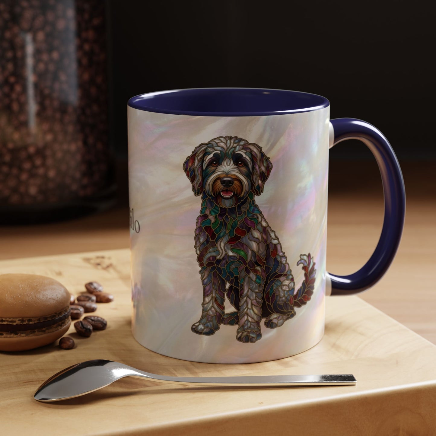Personalized Labradoodle Dog Mug — Custom Name Accent Coffee Mug (11/15 oz) with Stained Glass Art - 14526